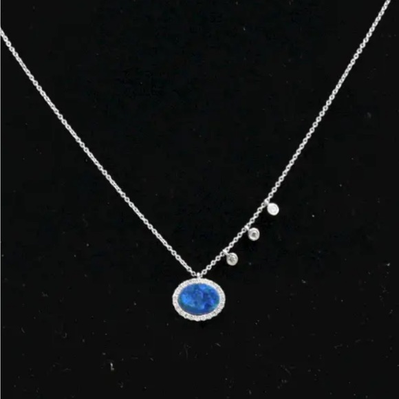 MEIRA T BLACK OPAL (most rare opal type) DIAMOND HALO NECKLACE 14K WHITE GOLD - Picture 3 of 7